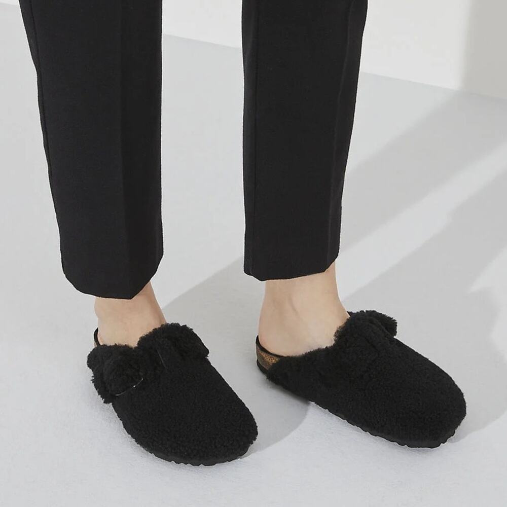 Birkenstock Black Fuzzy Boston Shearling Clog Mules